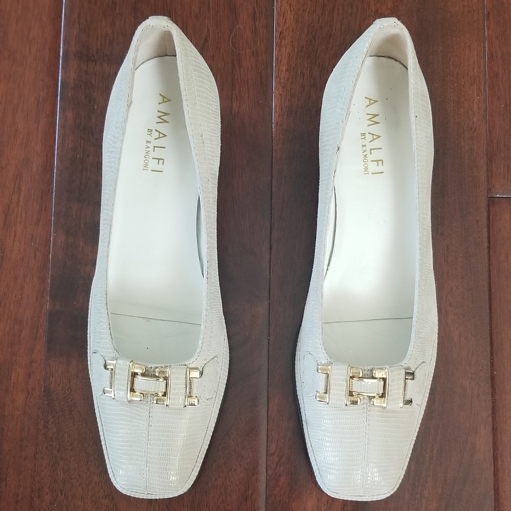 AMALFI by RANGONI "Mosa" Beige Snakeskin Print Italian Leather Pump- Size 6